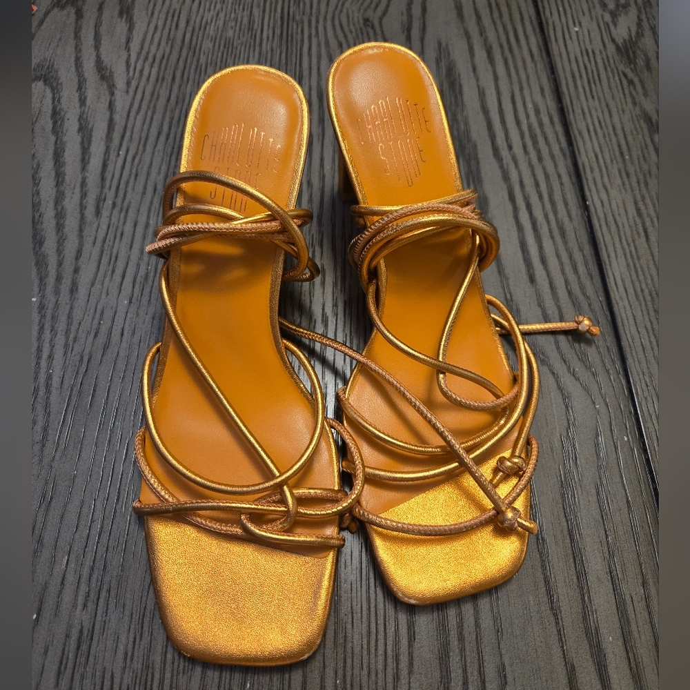 NWOT Charlotte Stone Women's Metallic Orange Sherbert Wrap Around Sandals